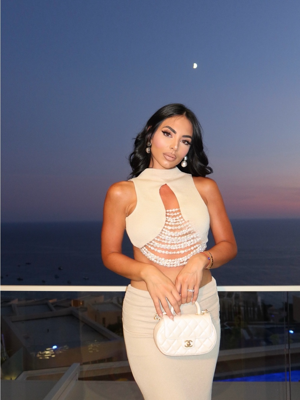 Cream Maxi Skirt with Pearl Accent Waist